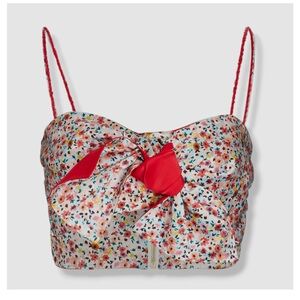 Silvia Tcherassi Red Silk Alleghe Floral Bralette Crop Top